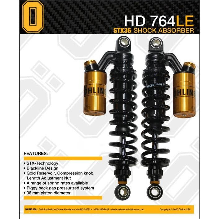 Ohlins Rear Shocks 13.2" Black Limited Gold Reservoir 91-17 Harley Dyna HD 764LE