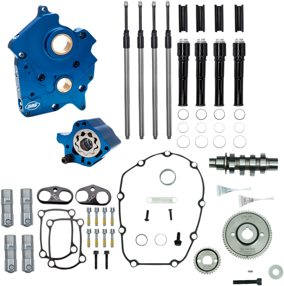 S&S Cam Chest Kit, Gear Drive, Water Cooled, Black Pushrod Tubes, 465G Harley M8