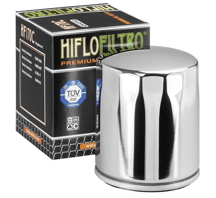 HiFlo Oil Filter Chrome EVO 1984-99/Sportster 83-24 Harley 63796-77A, 63805-80A