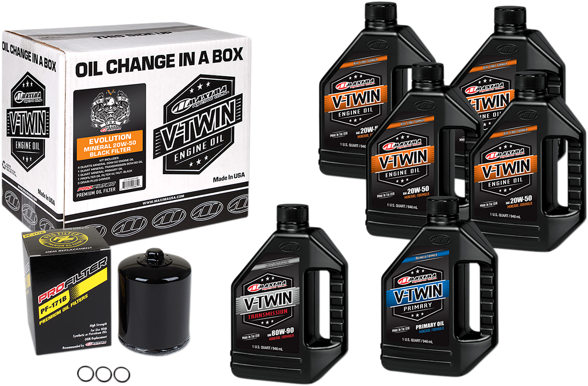 Maxima 20W50 Mineral Oil Filter Kit w/Black Filter Harley Big Twin EVO 1984-1999