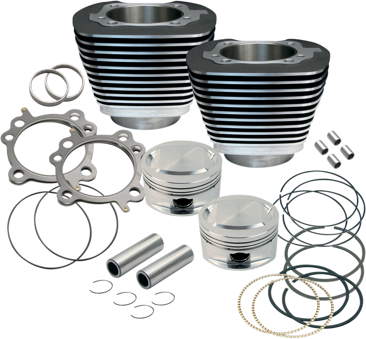 S&S Cylinder/Piston Kit, 3-7/8" Bore, 4.937", 4" Stroke, WBlack, Harley 1999-06