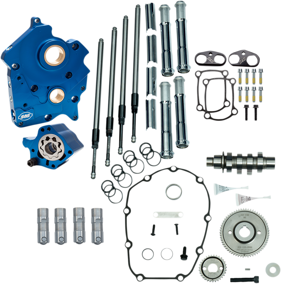 S&S Cam Chest Kit, Gear Drive, Water Cooled, Chrome Pushrods, 475G, Harley M8