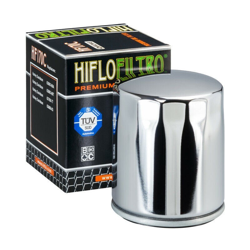 HiFlo Oil Filter Chrome EVO 1984-99/Sportster 83-24 Harley 63796-77A, 63805-80A