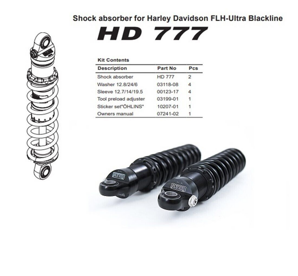 Ohlins HD 777 Shocks 13" STX36 Black 150-500lb 1990-2026 Harley Touring - HD777
