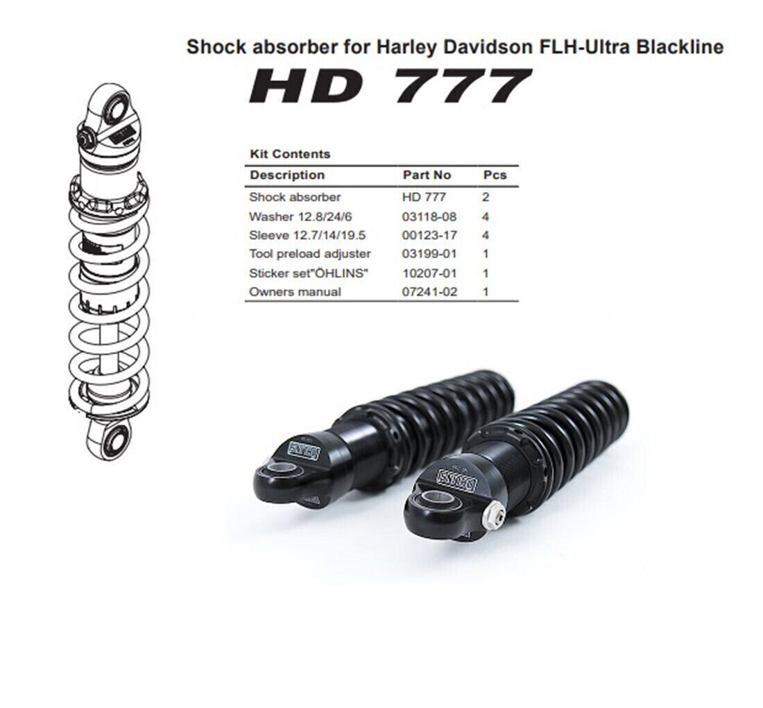 Ohlins HD 777 Shocks 13" STX36 Black 150-500lb 1990-2026 Harley Touring - HD777