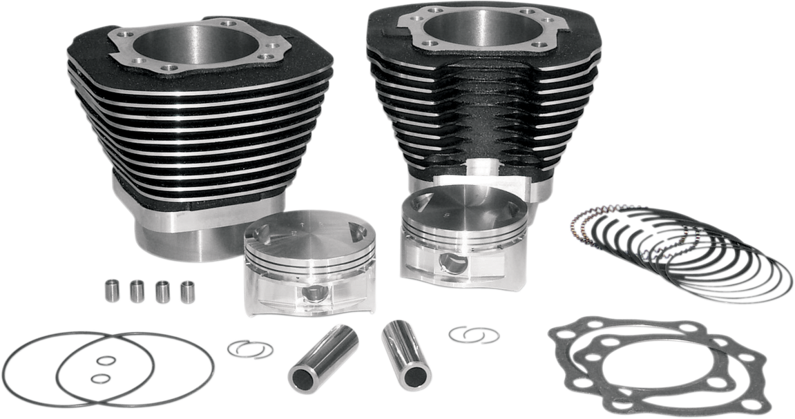 S&S Cylinder/Piston Kit, 3.927" Bore, 4.937", 4" Stroke, WBlack, Harley 1999-06