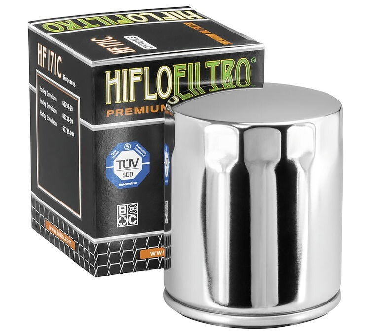 HiFlo Oil Filter HF171C Chrome Twin Cam & M8 Harley Davidson #63731-99, 63798-99