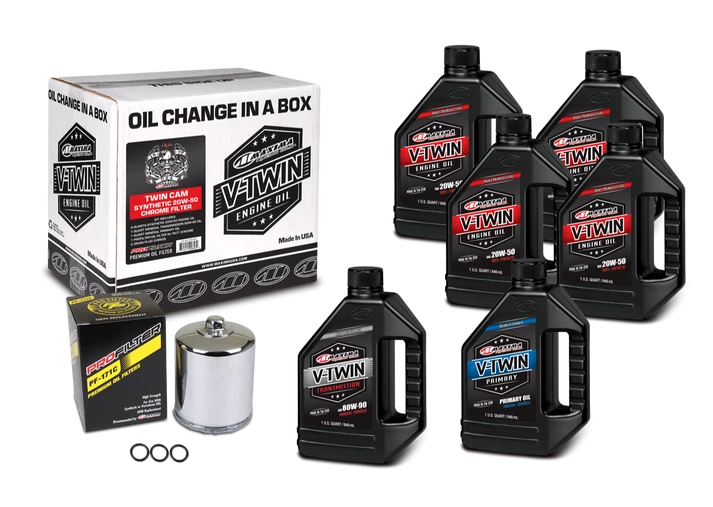 Maxima Synthetic 20W50 3 Hole Oil Change Kit Chrome Filter Harley Twin Cam 99-17