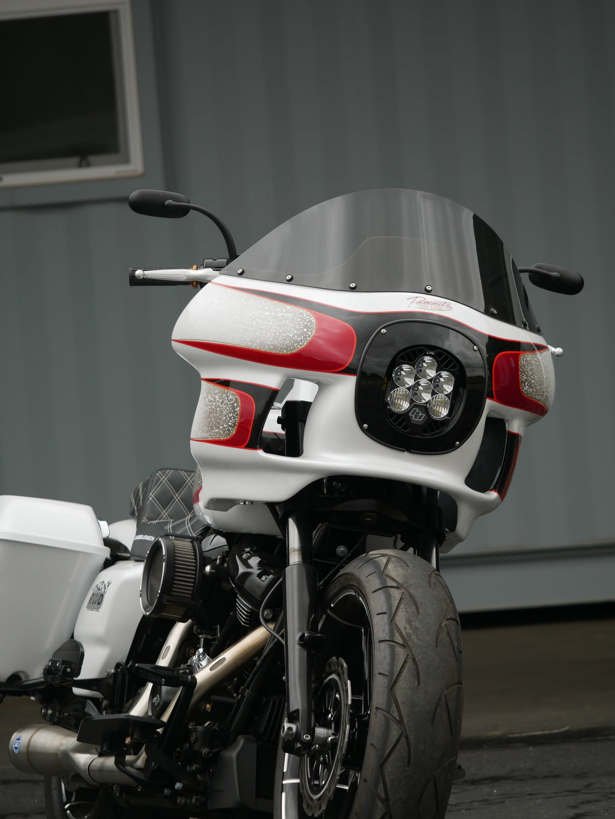 LP6 headlight installed on a custom Harley