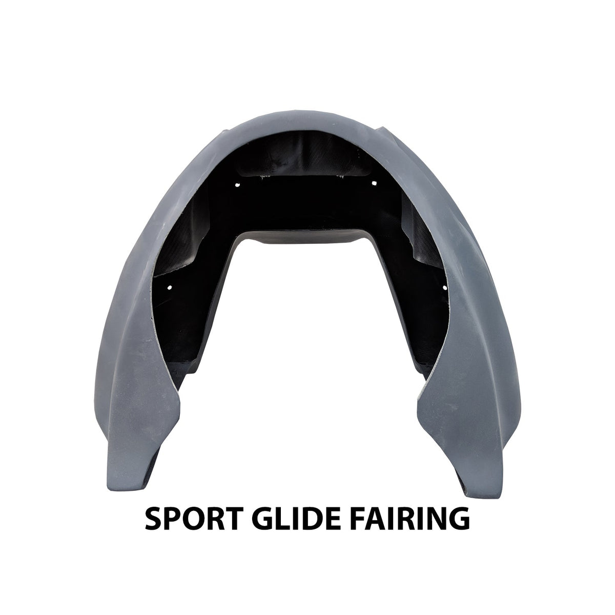 RWD V-Twin Sport Glide Fairing, a dark gray motorcycle fairing shown from the front, with a smooth, aerodynamic design and mounting points visible on the interior.